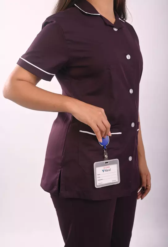 Ksvi Nurse Uniform L Collar Shirt & Pant ( Wine )