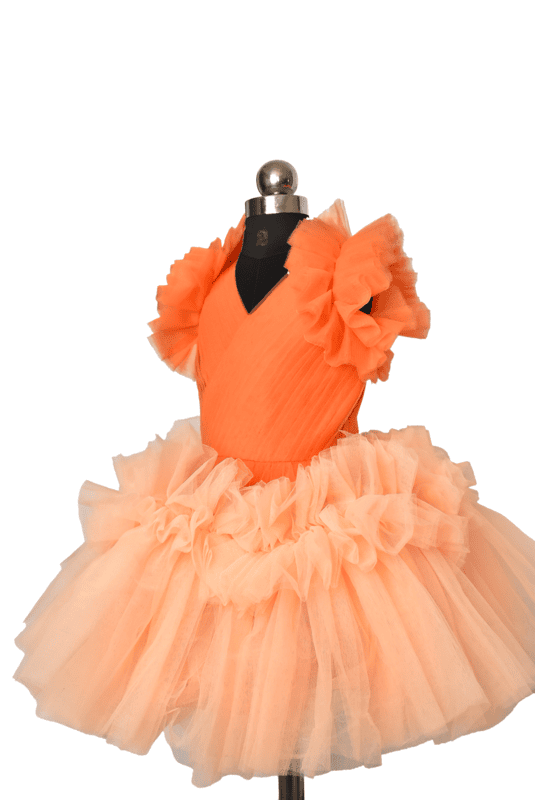 Apricot Flame Tulle Dress with Blush Accents