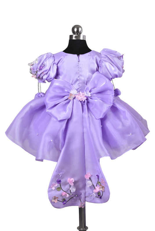 Lavender Puff Sleeve Floral Embroidered Dress