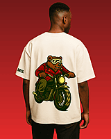 Unisex Off-White Biker Bear Graphic Printed Oversized Tee