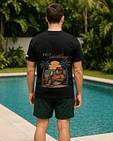 Unisex Black Beach Bear Graphic Printed Crew Neck Tee