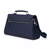 Executive Genuine Leather Structured Satchel Handbag - Midnight Navy