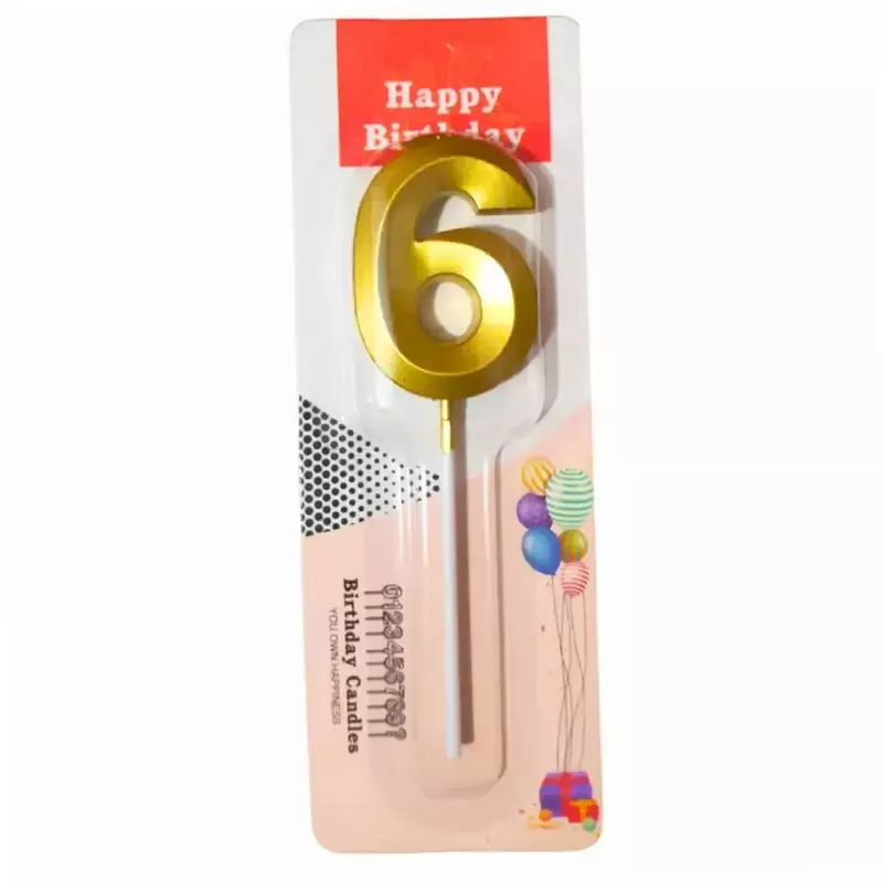 Number 6 Metallic Party Candle
