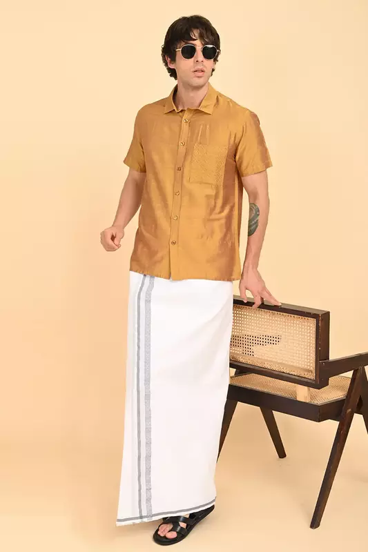 Men Short Sleeve Ethnic Shirt - Yellow