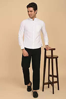 Men's Mandarin Collar Shirt -  White