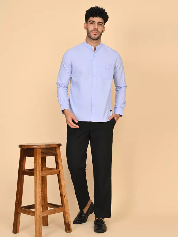 Men's Mandarin Collar Shirt - Blue