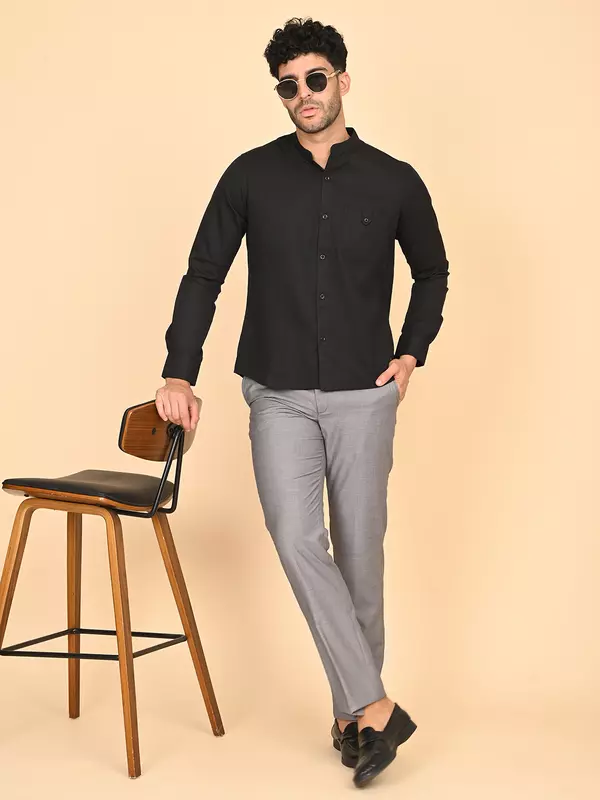 Men's Mandarin Collar Shirt - Black