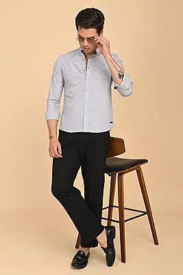 Men's Mandarin Collar Shirt - Grey