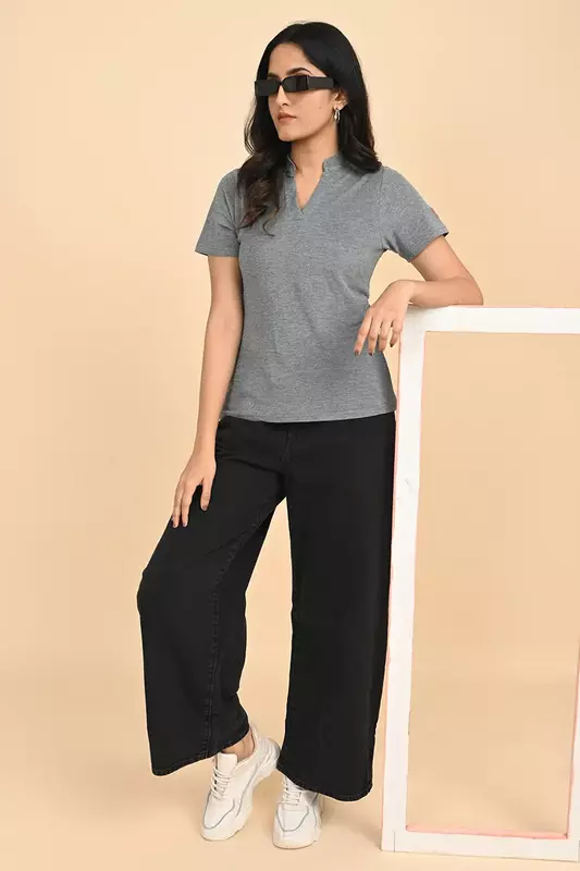 Women's V Neck Polo Tshirt - Teal