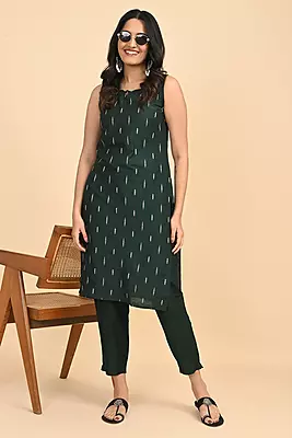 Women's Ethnic Trousers - Dark Green