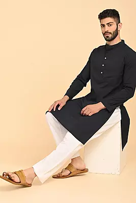 Men's Long Kurta - Navy