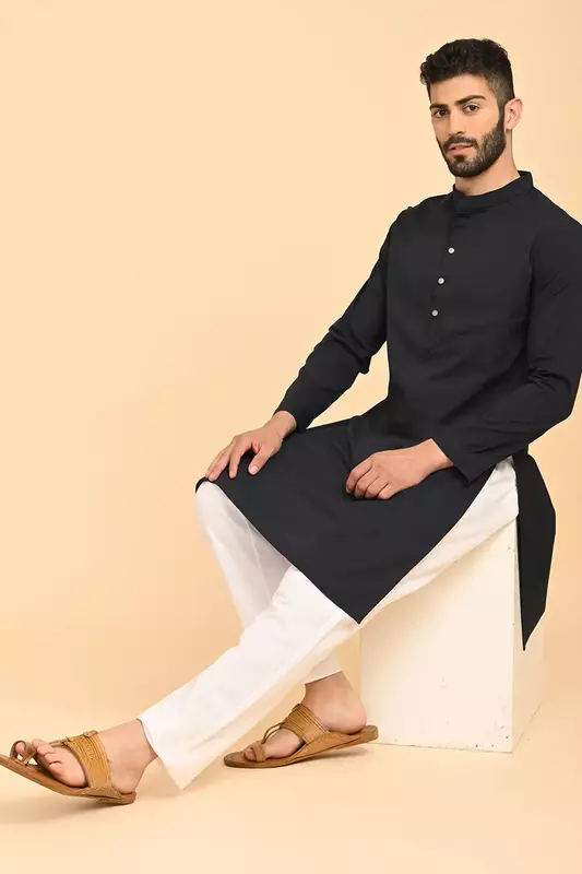 Men's Long Kurta - Navy
