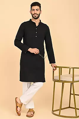 Men's Long Kurta - Black