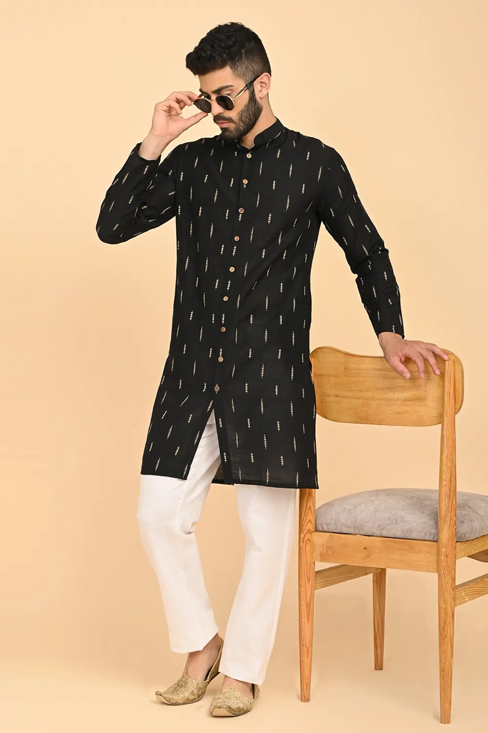 Men's Jacquard Full Open Long Kurta