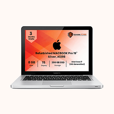 Refurbished MACBOOK Pro  15" Intel i7-4U, 8GB RAM 256GB SSD Silver, A1398