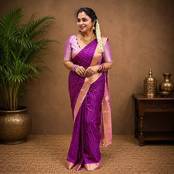 Premium Soft Silk Saree – Royal Purple with Elegant Pink Zari Border | Festive & Wedding Wear
