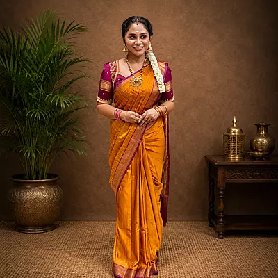 Premium Soft Silk Saree – Mustard Yellow with Magenta Zari Border | Elegant Traditional Wear