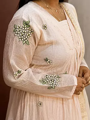 Luxury Celebrity Wear Mul Chanderi Embroidered Kurti Set with Dupatta – Ivory White | M, XL, XXL