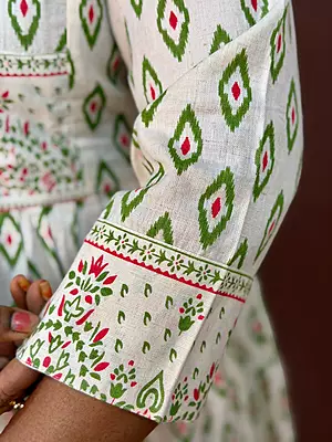 Luxury Celebrity Wear Printed Cotton Maxi Kurta for Women – White & Green | M, L, XL, XXL