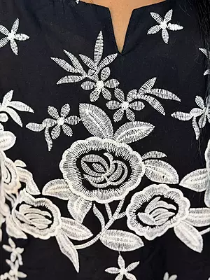 Luxury Celebrity Wear Slub Silk Kurti Set with Guipure Lace Appliqué – Black | M, L, XL, XXL