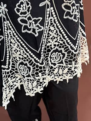 Luxury Celebrity Wear Slub Silk Kurti Set with Guipure Lace Appliqué – Black | M, L, XL, XXL