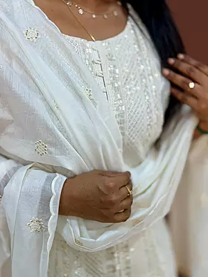 Luxury Celebrity Wear Lucknowi Chikankari Kurta Set with Dupatta – Ivory White | M, L, XL, XXL