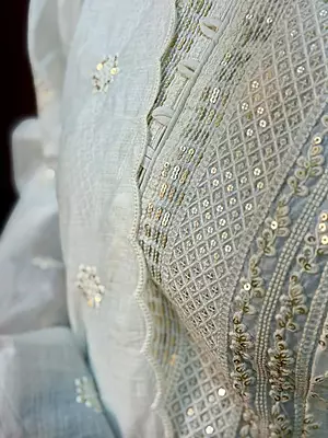 Luxury Celebrity Wear Lucknowi Chikankari Kurta Set with Dupatta – Ivory White | M, L, XL, XXL