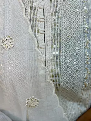 Luxury Celebrity Wear Lucknowi Chikankari Kurta Set with Dupatta – Ivory White | M, L, XL, XXL