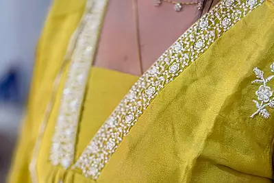 Luxury Celebrity Wear Chinon Silk Embroidered Kurti Set with Dupatta – Olive Mustard | M, L, XL, XXL