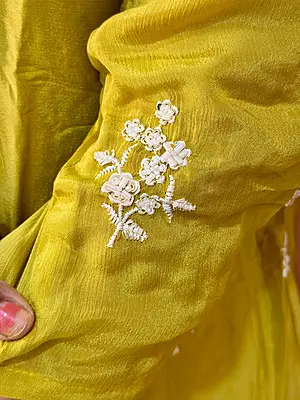 Luxury Celebrity Wear Chinon Silk Embroidered Kurti Set with Dupatta – Olive Mustard | M, L, XL, XXL