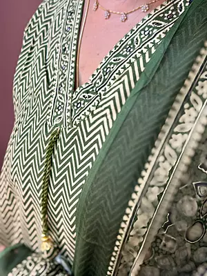 Luxury Celebrity Wear Modal Silk Printed Kurti Set with Dupatta – Olive Green | M, L, XL, XXL