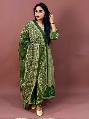 Luxury Celebrity Wear Modal Silk Printed Kurti Set with Dupatta – Olive Green | M, L, XL, XXL