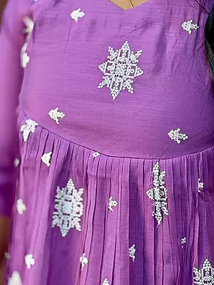 Celebrity Wear Luxury Chinon Silk Kurti | Lavender Purple with White Embroidery