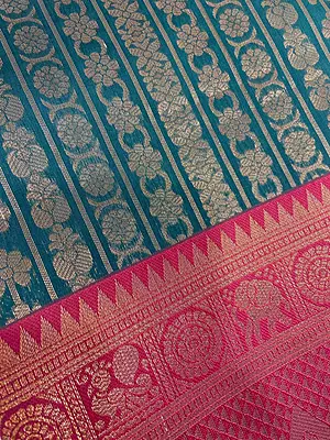 Semi Bridal Silk Saree – Dark Green with Rich Red Border | Traditional Wedding Wear Saree