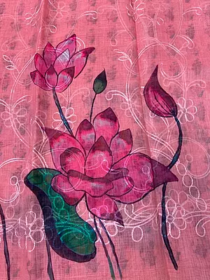 Blush Pink Linen Cotton Saree with Floral Print