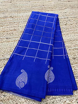 ? Royal Blue Soft Silk Saree with Elegant Check Pattern & Paisley Motifs ✨