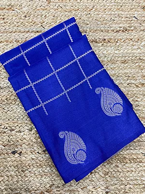 ? Royal Blue Soft Silk Saree with Elegant Check Pattern & Paisley Motifs ✨