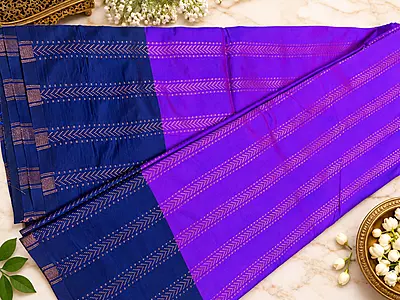 ROYAL PURPLE SOFT SILK SAREE WITH NAVY BLUE BORDER