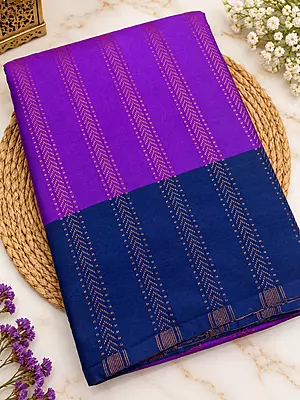 ROYAL PURPLE SOFT SILK SAREE WITH NAVY BLUE BORDER