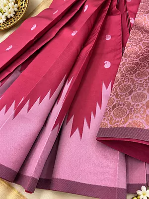 ✨ Elegant Semi Silk Saree in a beautiful wine-pink shade, featuring delicate paisley motifs and a stunning geometric zig-zag contrast design