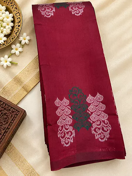 Elegant Wine-Pink Semi Silk Saree with a beautifully woven traditional design