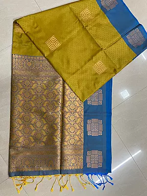 ?? Elegant Mustard & Royal Blue Soft Silk Saree ??A beautiful blend of traditional charm and modern elegance