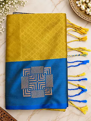 ?? Elegant Mustard & Royal Blue Soft Silk Saree ??A beautiful blend of traditional charm and modern elegance
