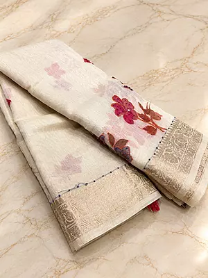 ? Ivory Floral Embroidery Saree
A graceful ivory saree featuring delicate multicoloured floral embroidery, beautifully highlighted with pink, magenta, mauve and purple floral motifs.