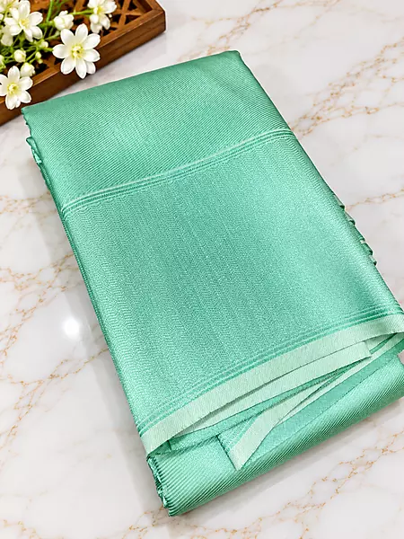 ? Mint Green Silk Saree  A stunning mint green silk saree featuring an elegant all-over woven geometric jacquard pattern with a subtle metallic sheen