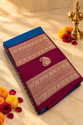 ? Royal Blue & Wine Silk Saree
