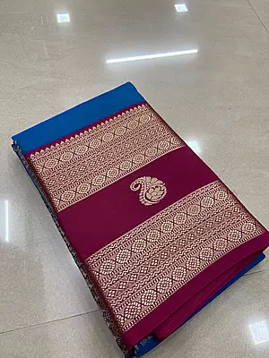 ? Royal Blue & Wine Silk Saree