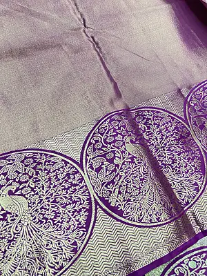 A beautiful pastel green silk saree featuring delicate silver zari elephant motifs across the body.