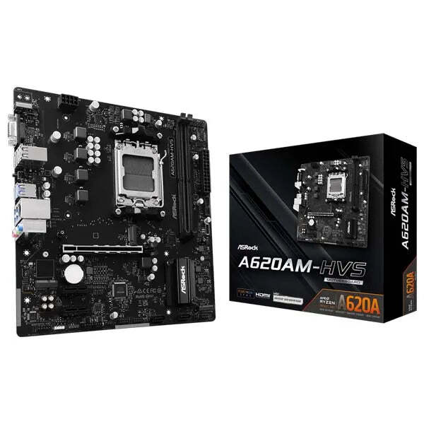 ASRock A620AM-HVS AM5 Micro-ATX Motherboard – AMD Ryzen 7000 Series | DDR5 | PCIe 4.0 | M.2