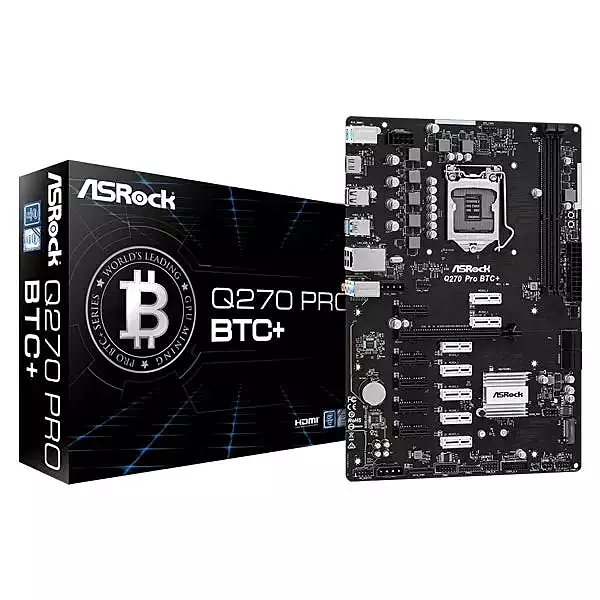 ASRock Q270 Pro BTC+ 13-GPU Crypto Mining Motherboard – Intel LGA1151, DDR4, ATX